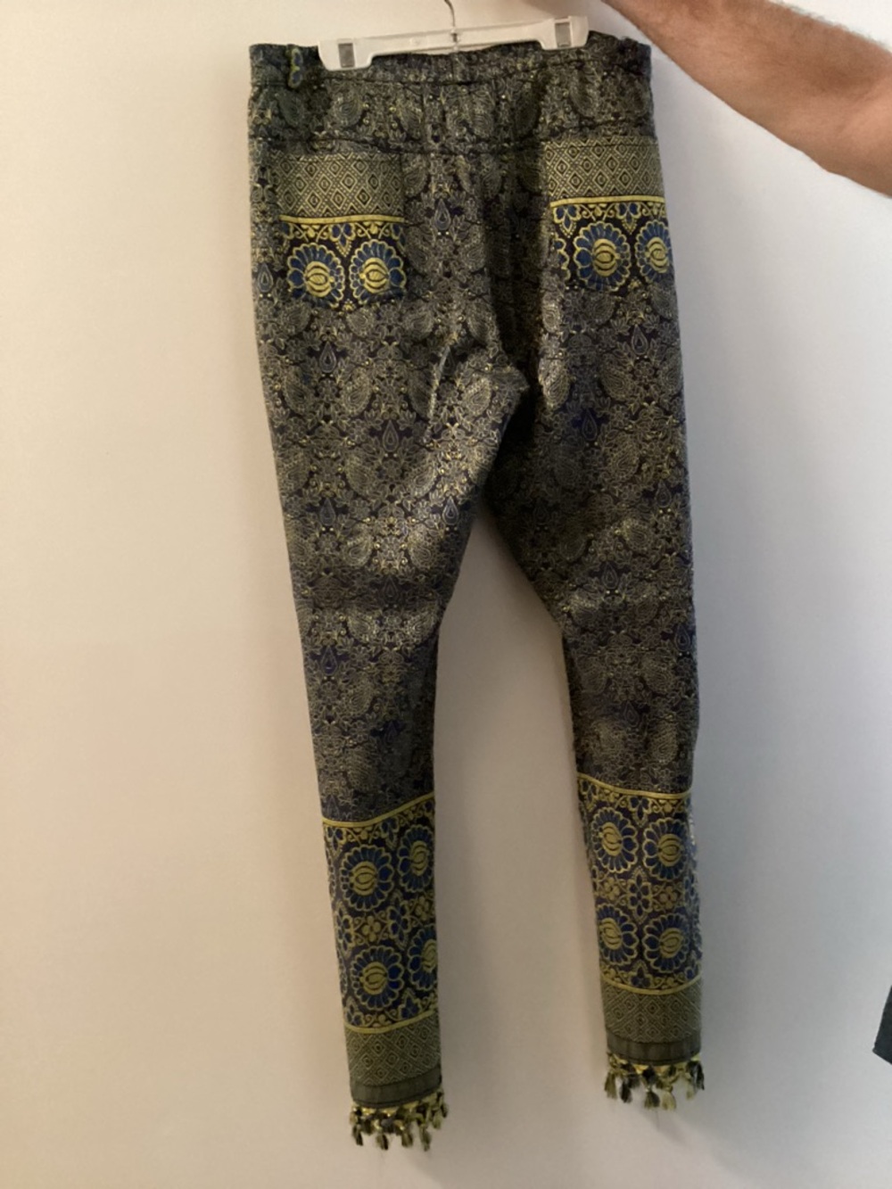 Boot Cut Patterned Pants in Olive Green & Navy